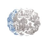 VIDA English Toile  Reversible Placemats Set of 4 (Blue and Gray)