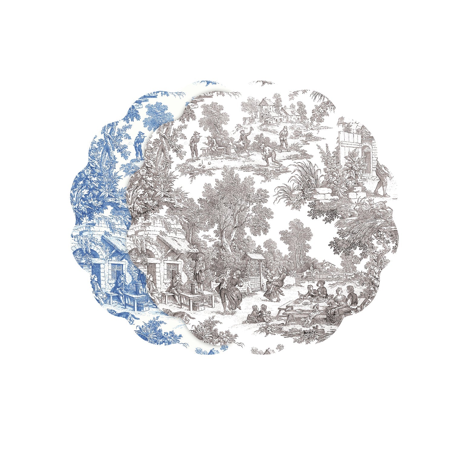 3390_2_c85253c9-2a05-4479-ac4b-77f7851b907f VIDA English Toile Reversible Placemats Set of 4 (Blue and Gray) - Image 1