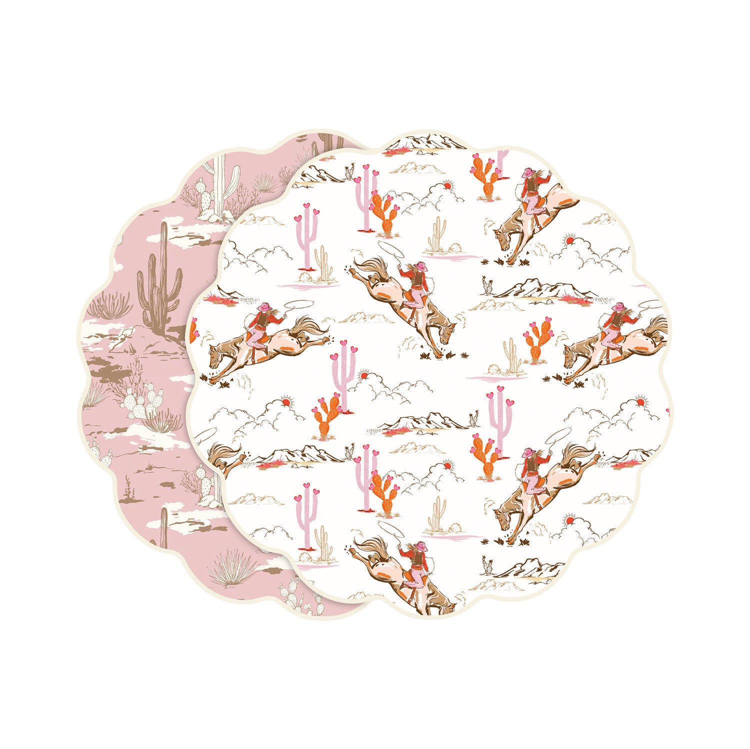 3394_2_e3738b0a-3e05-4103-b761-32631ccc1b6d VIDA Cowgirl and Cactus Reversible Placemats Set of 4 (Pink and White) - Image 1