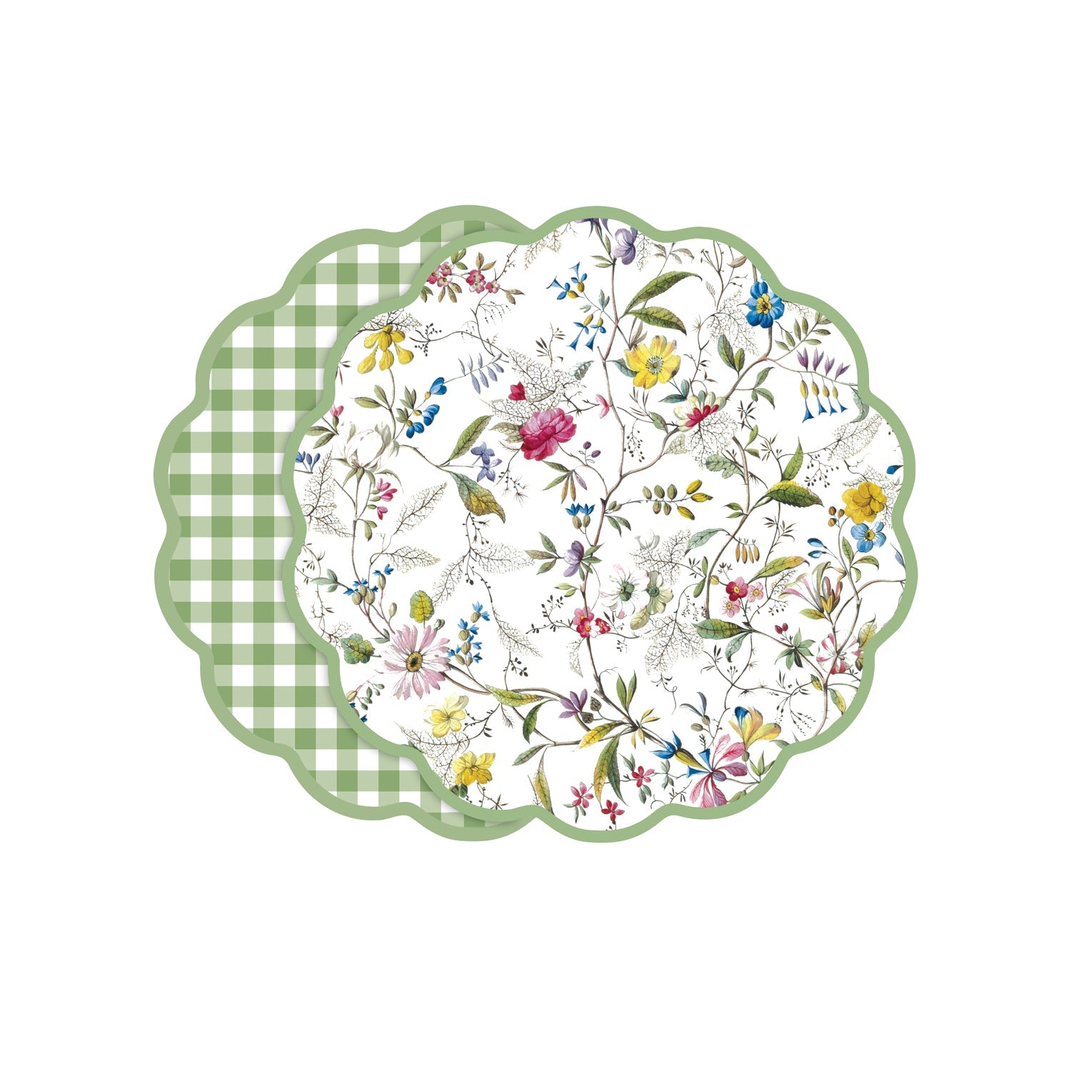 3396_2_9c4439fc-ccfa-407a-91c7-8c2d4b908139 VIDA Springtime Floral and Gingham Reversible Placemats Set of 4 (Green and White) - Image 1