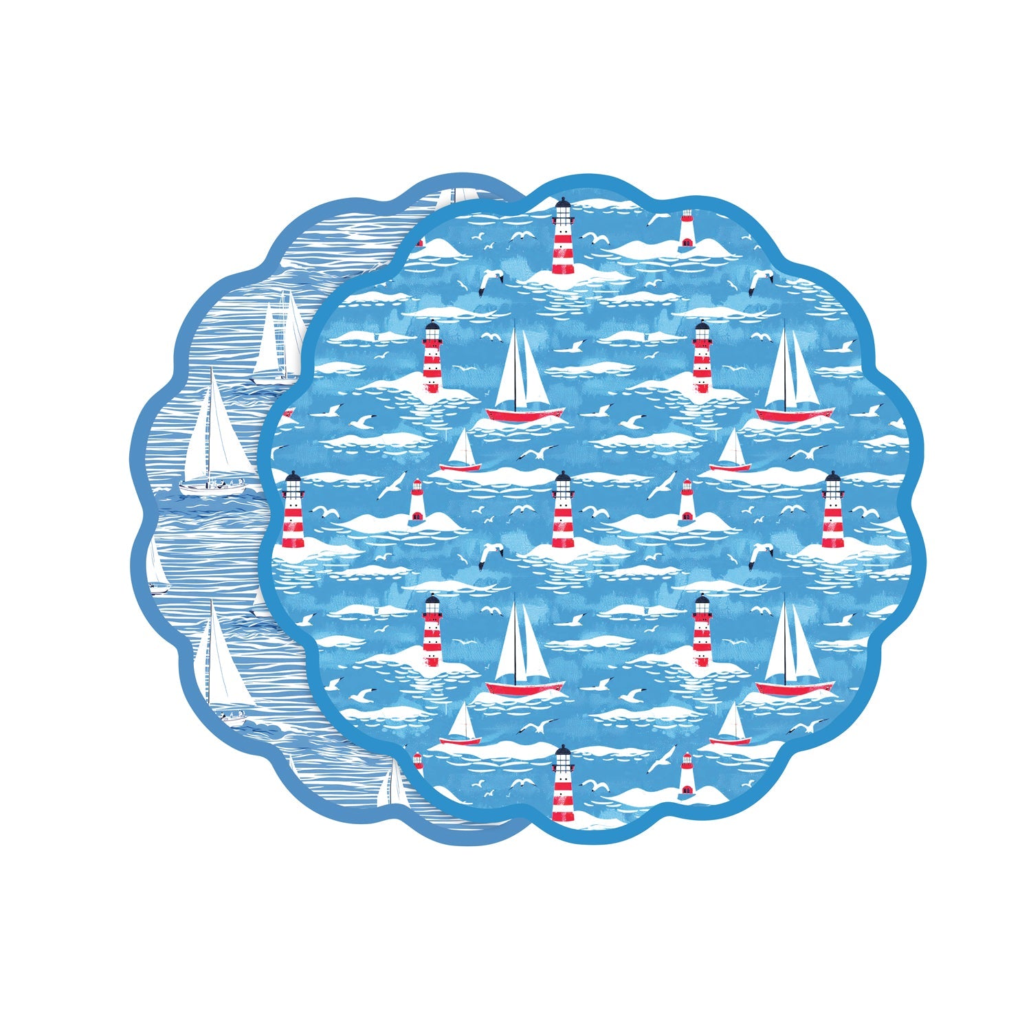 3400_2_9cedc16b-6e19-4aae-a324-c6e05e67bc33 VIDA Sailboats and Lighthouses Reversible Placemats Set of 4 (Blue and Red) - Image 1