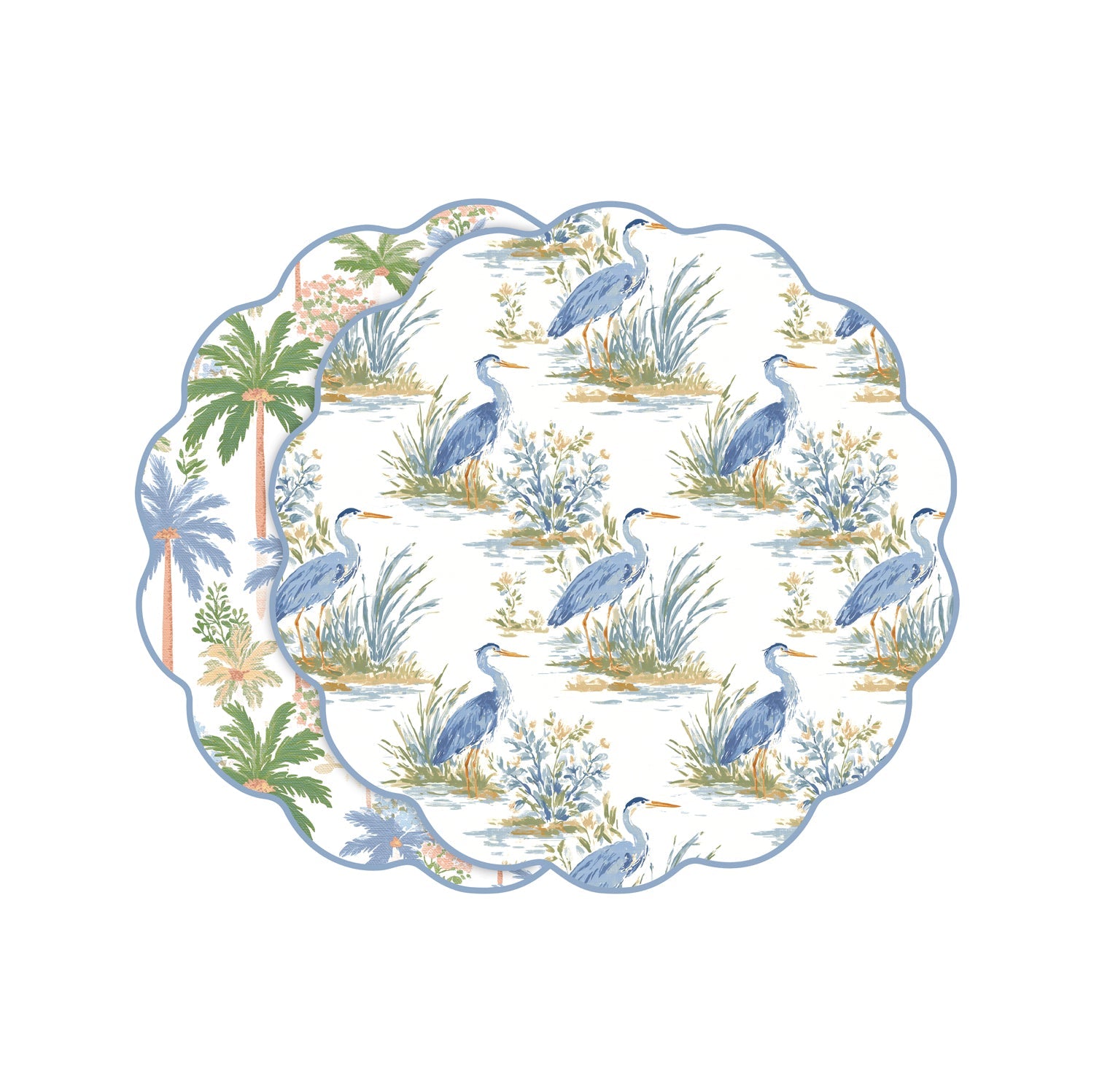 3401_2_7c086cc6-fb35-422c-9e70-0b1ee857cd61 VIDA Heron and Palm Trees Reversible Placemats Set of 4 (Blue and Green) - Image 1