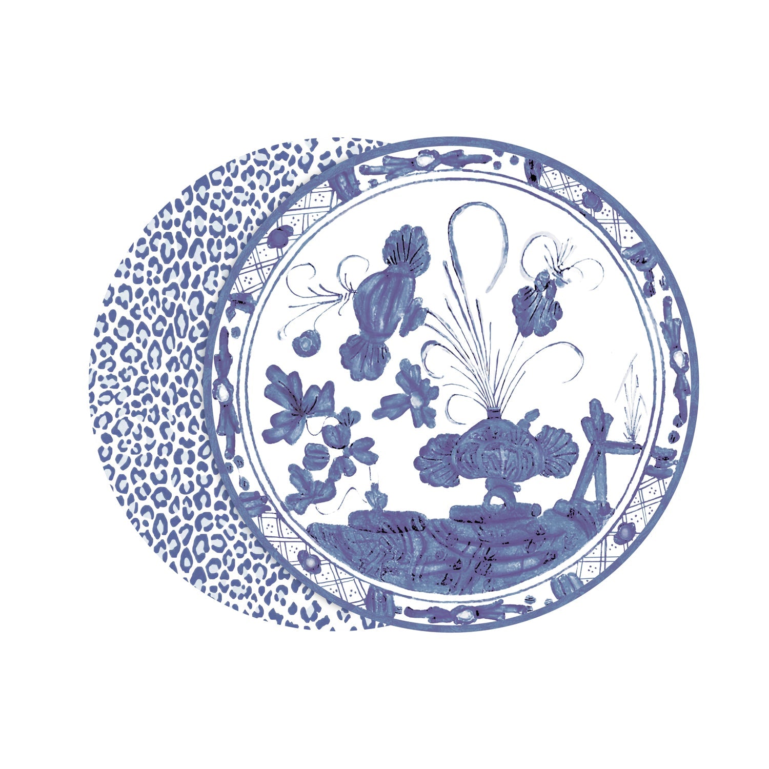3403_2_53f56773-c6e1-44cf-bf75-b693ca7fb998 VIDA Faenza and Leopard Reversible Placemats Set of 4 (Blue and White) - Image 1