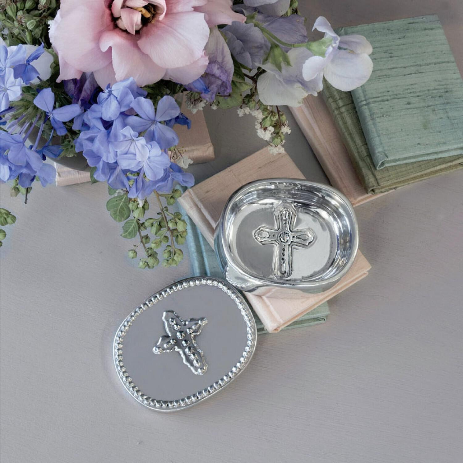 6826 BABY Peek-A-Boo Cross Oval Keepsake Box - Image 1