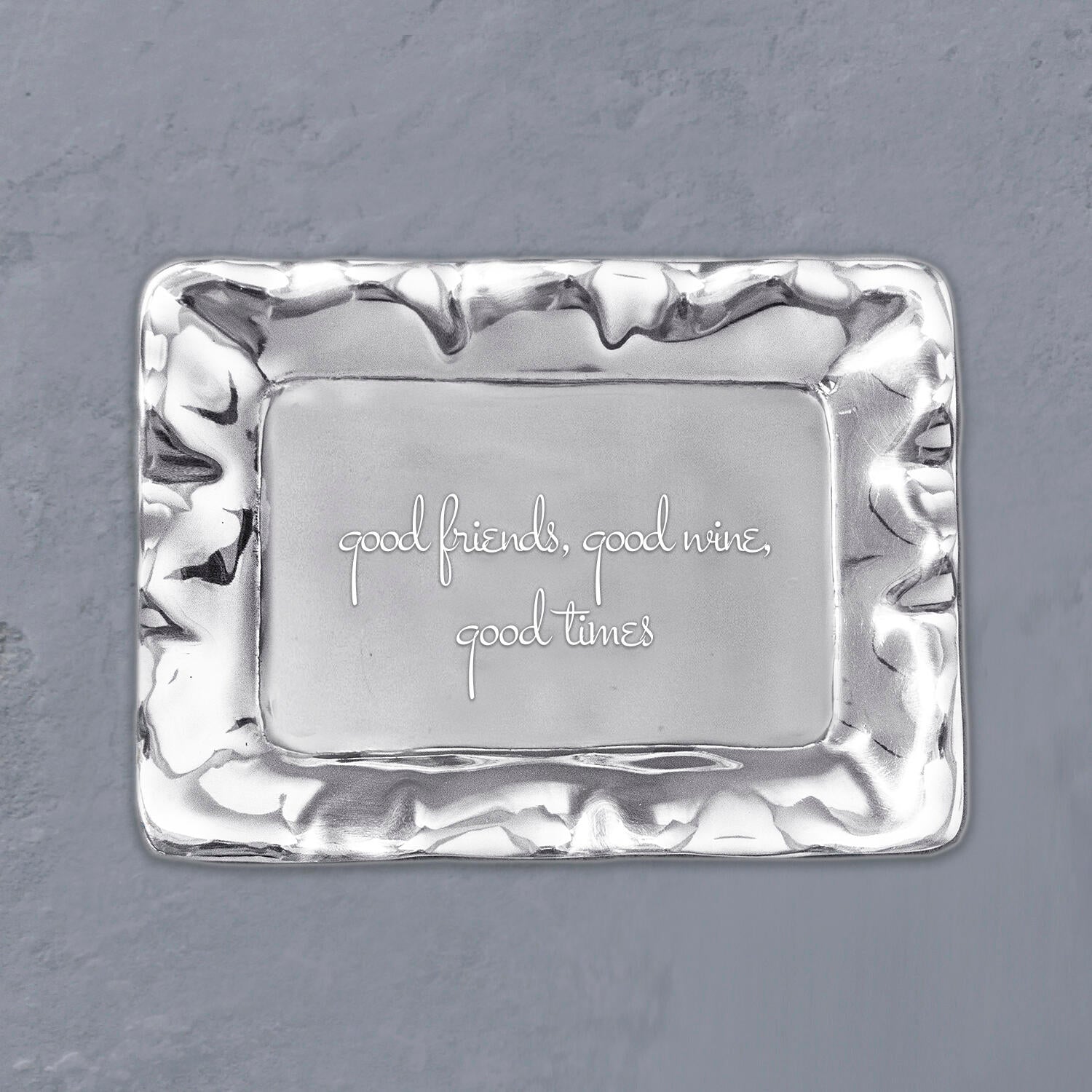 7294 GIFTABLES Vento Rectangular Engraved Tray "good friends, good wine, good times" - Image 1