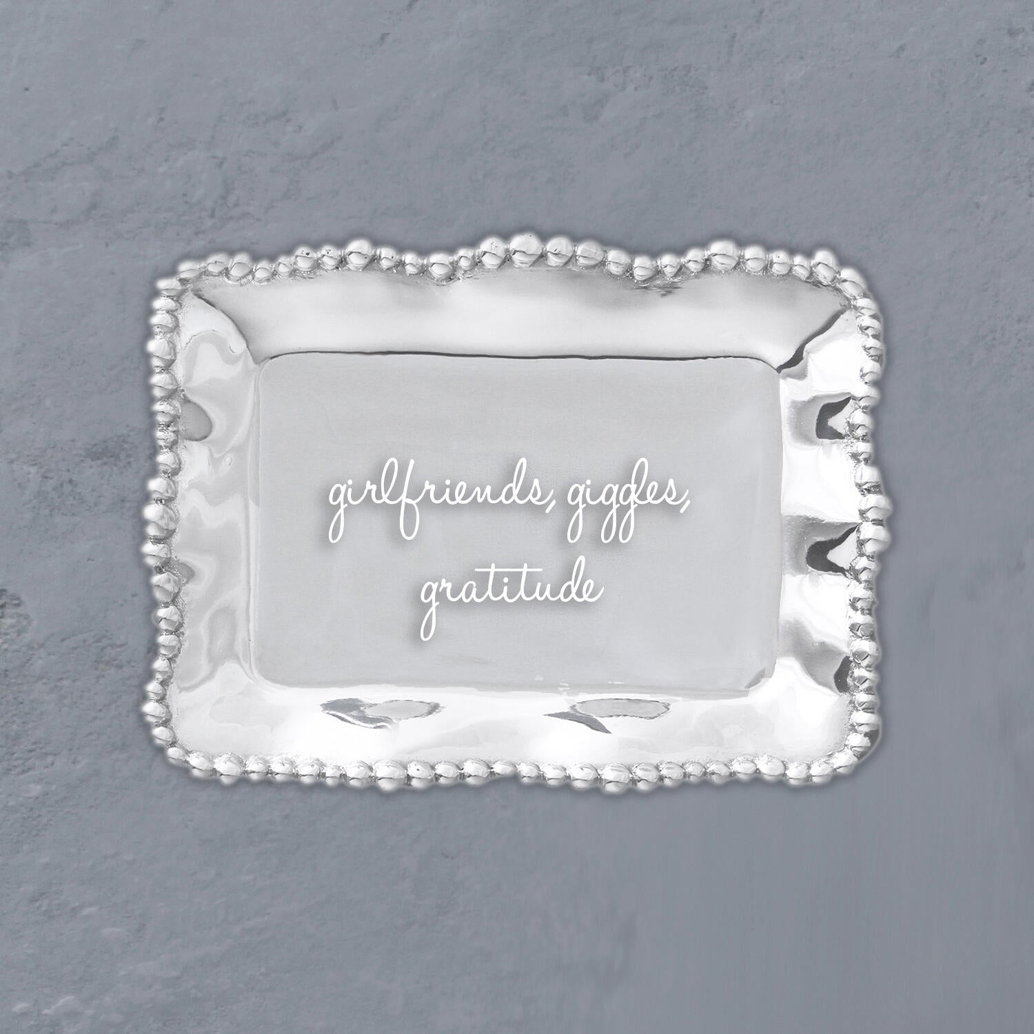 7301 GIFTABLES Organic Pearl Rectangular Engraved Tray - girlfriends, giggles, gratitude - Image 1