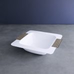 FINAL SALE - THANNI Rattan Large Square Bowl  (White and Gold)