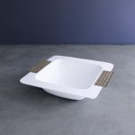 FINAL SALE - THANNI Rattan Large Square Bowl  (White and Gold)