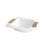 FINAL SALE - THANNI Rattan Large Square Bowl  (White and Gold) - Image 2