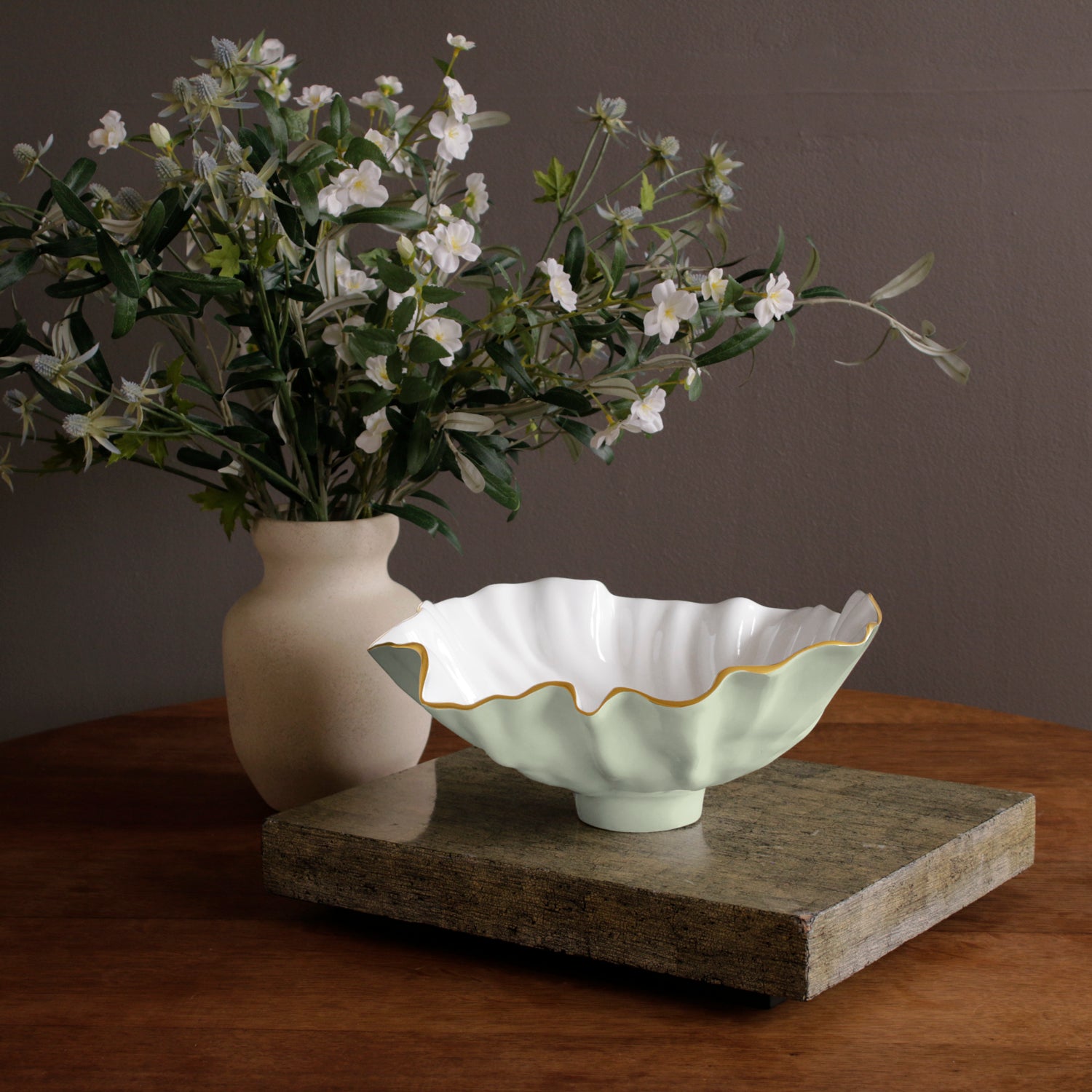 8593_2 ENCANTO Bloom Medium Bowl (Pistachio and White) - Image 1