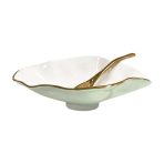 ENCANTO Claire Small Oval Bowl with Spoon (Pistachio, White and Gold) - Image 2