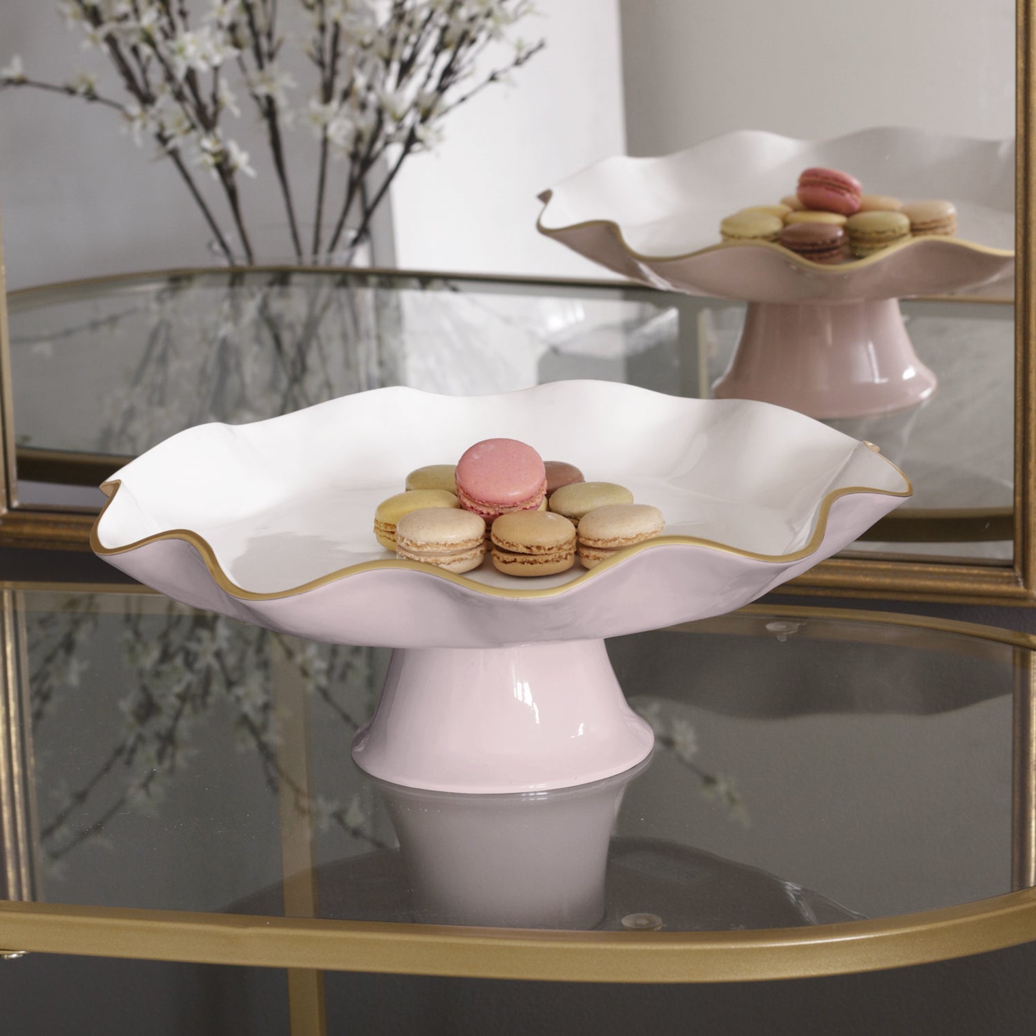8782_2_53537b79-8e1d-4598-bee2-67fe2e2f54ff ENCANTO Carola Pedestal Cake Plate (Camellia and White) - Image 1