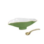 ENCANTO Claire Small Oval Bowl with Spoon  Leaf Green and White - Image 2