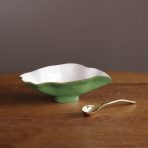 ENCANTO Claire Small Oval Bowl with Spoon  Leaf Green and White
