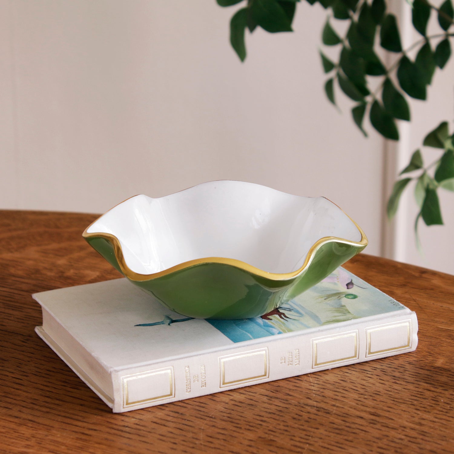 9015_8e21b498-c88e-42ff-b2f1-9c6899bc2036 ENCANTO Carola Small Round Bowl Leaf Green and White - Image 1