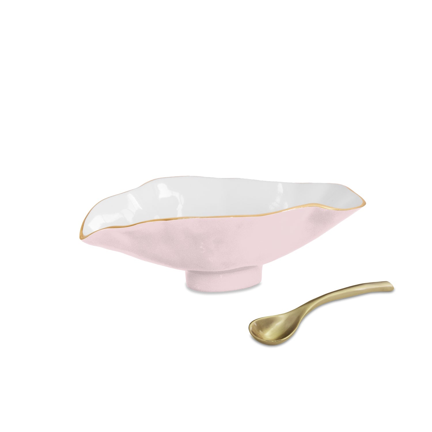 9125_2_79827c9f-5e7a-4d84-9887-7d24affc720e ENCANTO Claire Small Oval Bowl with Spoon (Camellia, White and Gold) - Image 1