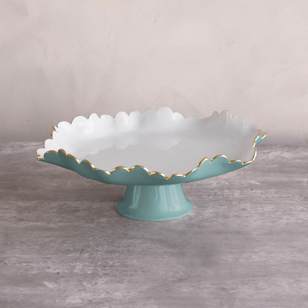 9127 ENCANTO Colette Pedestal Cake Plate (Turquoise and White) - Image 1