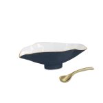 ENCANTO Claire Small Oval Bowl with Spoon (Midnight, White and Gold)