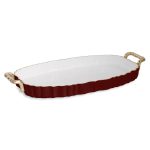 ENCANTO Vintage Fluted Oval Tray with Handles (Bordeaux and White)