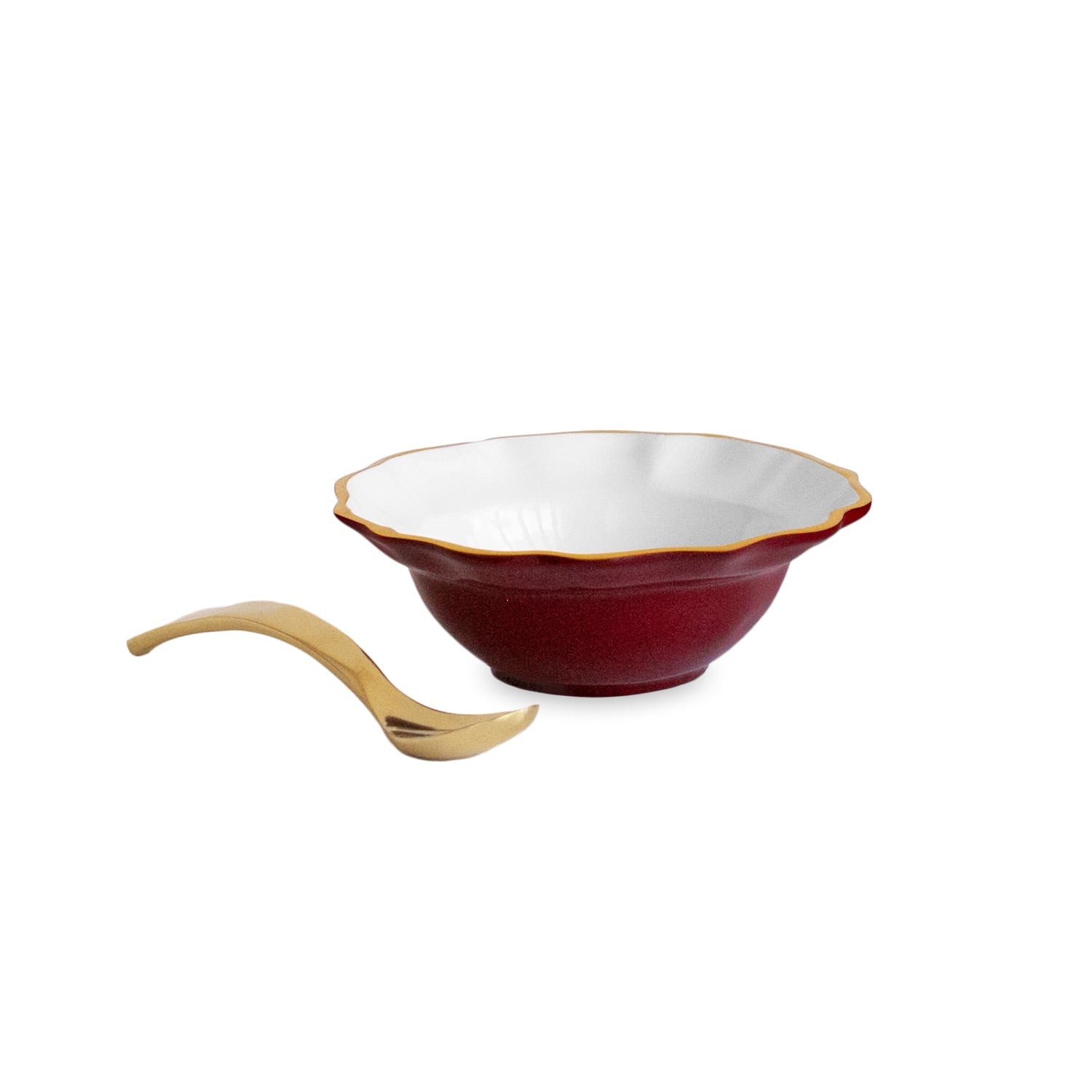 9235_2_93b2eccc-d259-4bce-bd80-6d8249aa6ae4 ENCANTO Faenza Mini Bowl w/spoon (Bordeaux and White) - Image 1