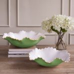 ENCANTO Colette Medium Round Bowl (Leaf Green and White) - Image 2
